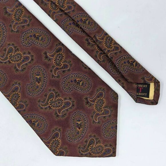 ROBERT TALBOTT BEST OF CLASS SILK TIE BROWN COPPER PAISLEY SATIN 4" X 58" - Picture 1 of 3